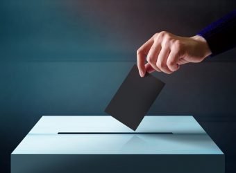 Hand Dropping a Ballot Card into the Vote Box, Polish and Dark T