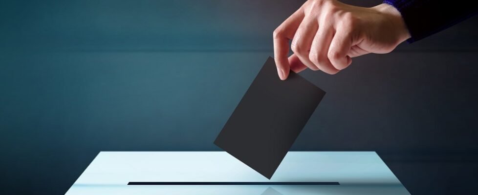 Hand Dropping a Ballot Card into the Vote Box, Polish and Dark T