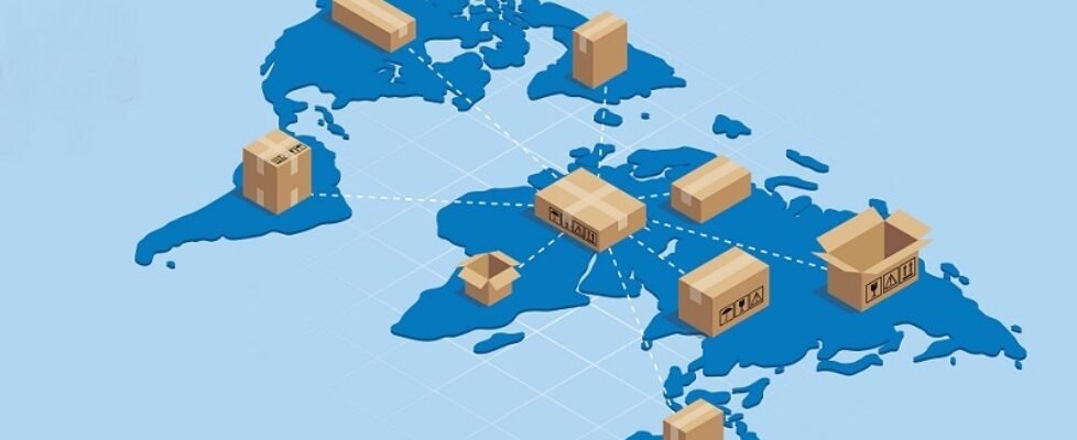 world wide international shipping business with free space for text for banner or website