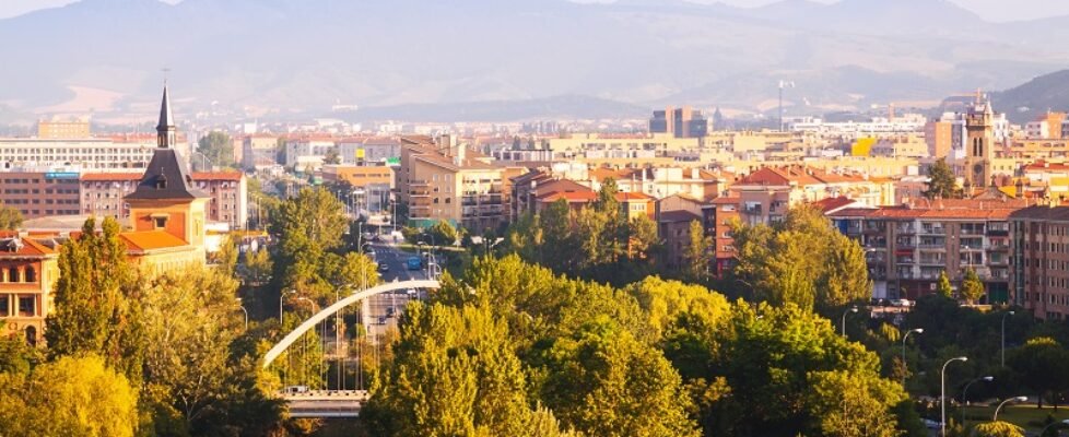 View of Pamplona with bridge over Arga