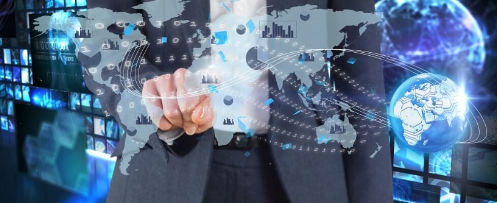 composite of businessman pointing at graphics