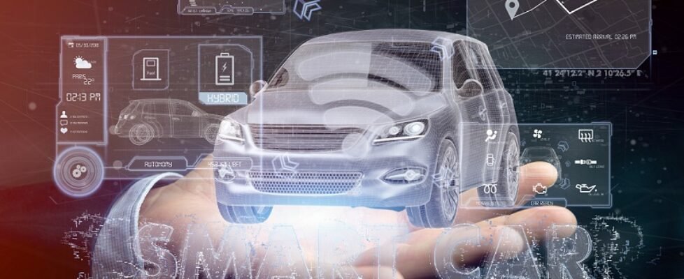 Man holding a Dashboard smartcar interface dashboard 3d rendering