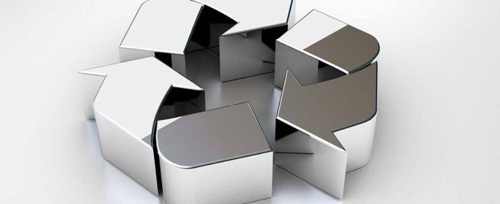 Chrome recycle icon isolated on white background.