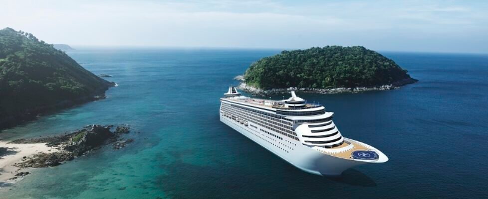 Cruise Ship in the Ocean with Blue Sky
