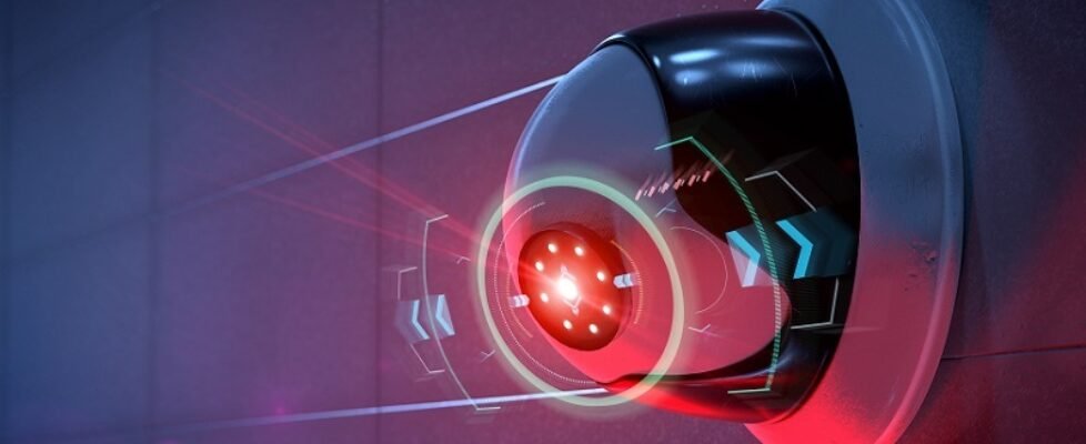 Security camera targeting a detected intrusion - 3d rendering