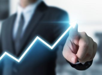 Business development to success and growing growth concept, Businessman pointing arrow graph corporate future growth plan