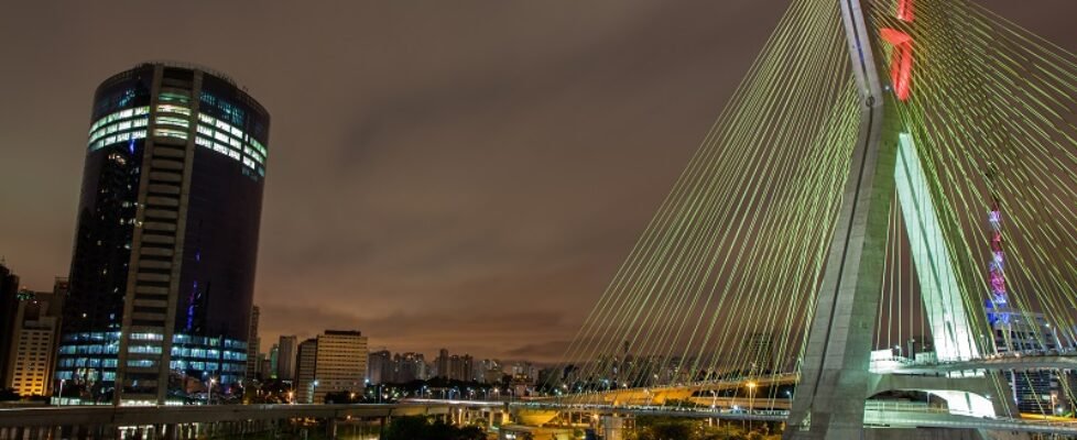 Buildings and cable stayed bridge in Sao Paulo - Brazil - at night