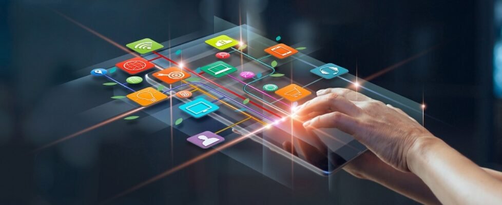 Hands using mobile payments, Digital marketing. Banking network.