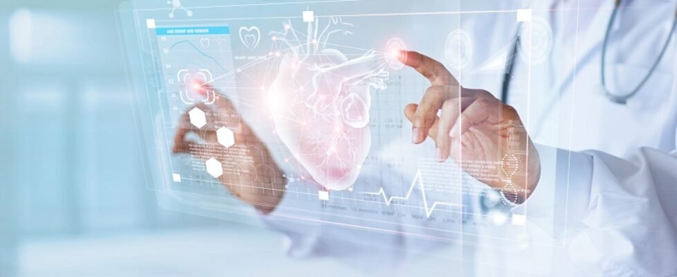 Medicine doctor and stethoscope touching icon heart and diagnost