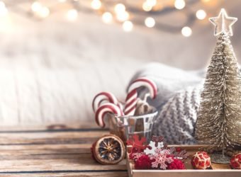 Christmas festive decor still life on wooden background
