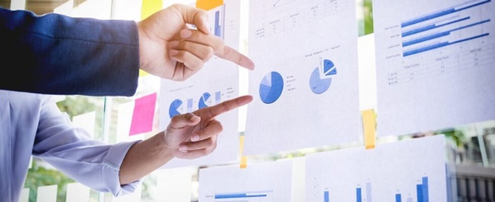 Businessman making presentation with his colleagues and business
