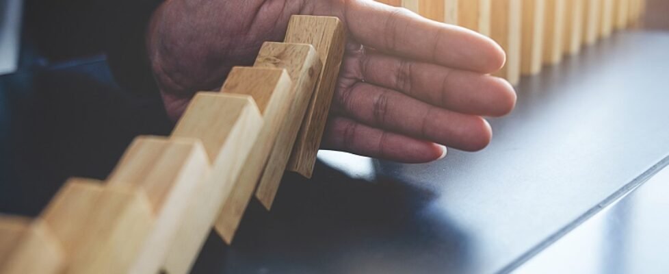 Concept of solution and domino effect.Slightly de-focused and cl