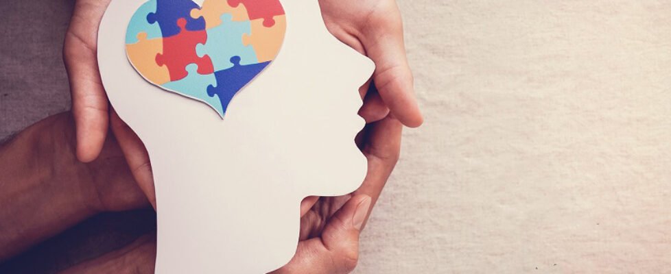 puzzle jigsaw heart on brain, mental health concept, world autism awareness day