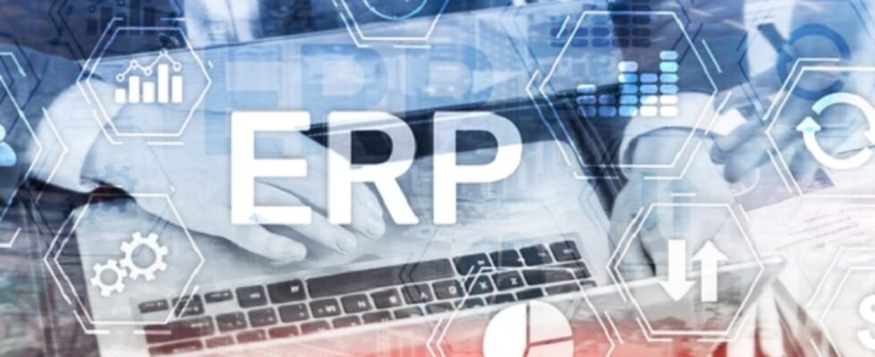 ERP system, Enterprise resource planning on blurred background. Business automation and innovation concept.