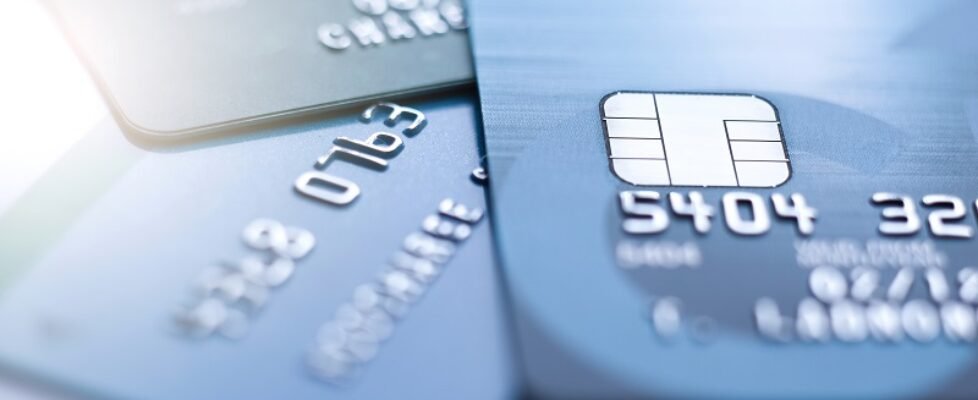 Finance concept,Selective focus microchip on Credit card or Debit card.