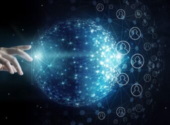 Businessman touching global network and data customer connection