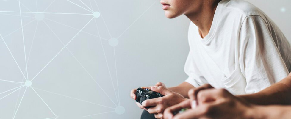 Young man playing a video game