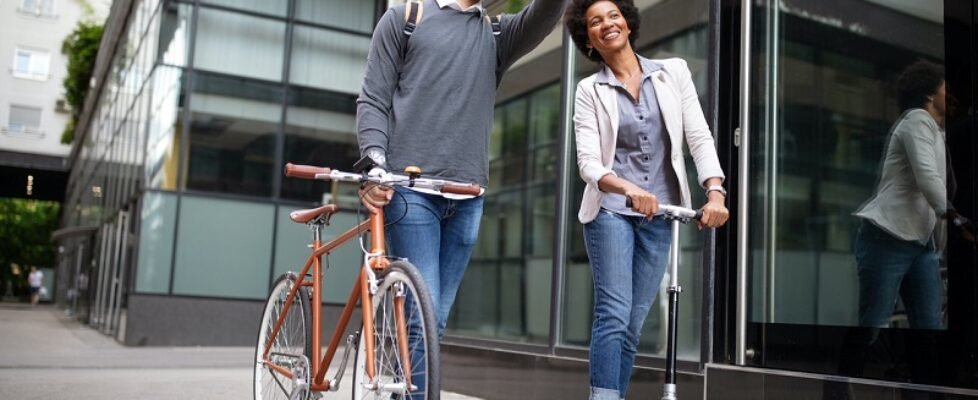 Happy people eco transport city bicycle fun concept