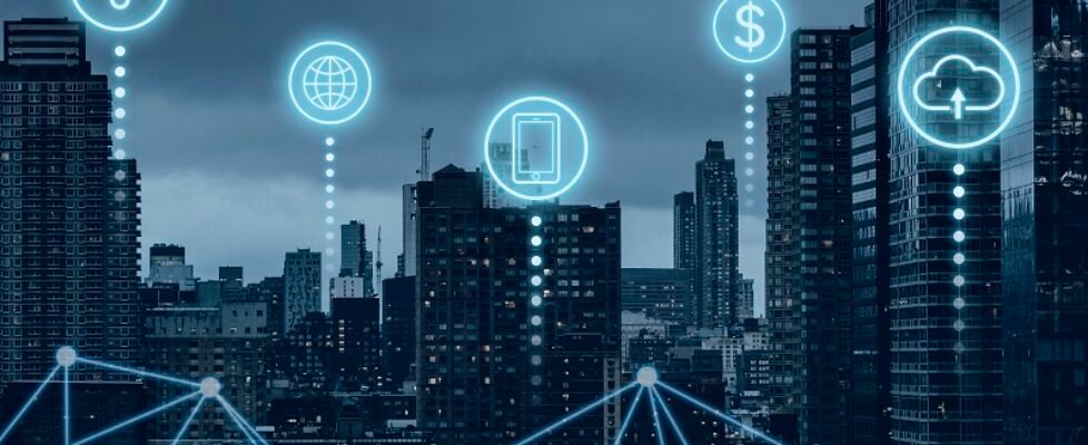 Futuristic smart city with 5G global network technology