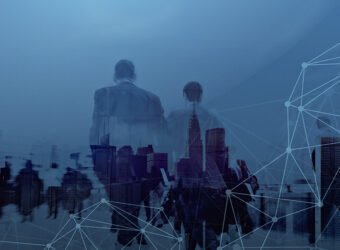 Business people in blue background