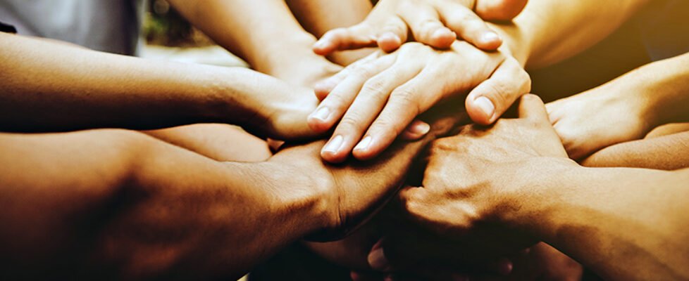 Business teamwork join hands together. Business teamwork concept