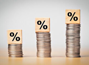 Percentage sign print screen on wooden cube block which lay down