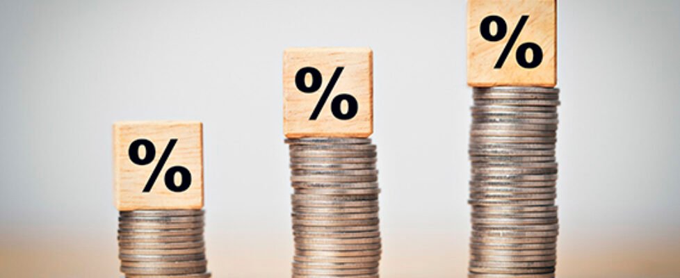 Percentage sign print screen on wooden cube block which lay down