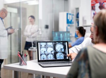 Senior woman in hospital office