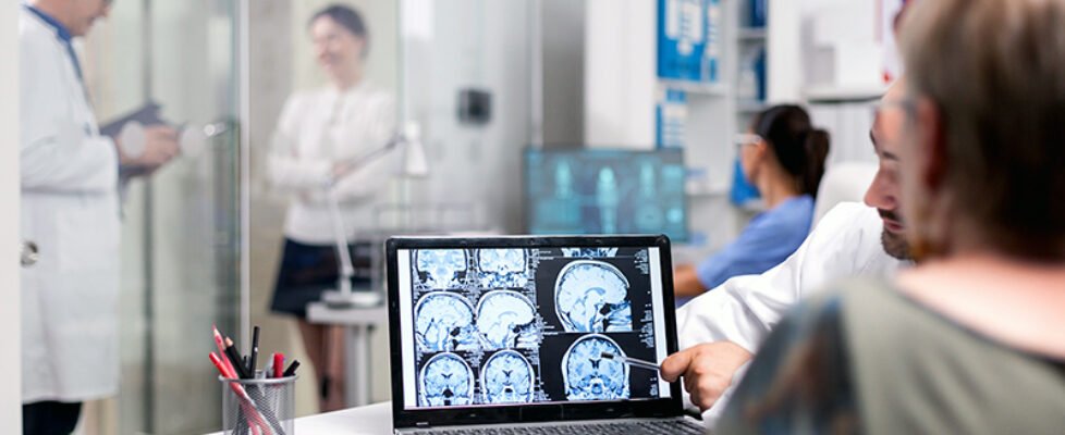 Senior woman in hospital office