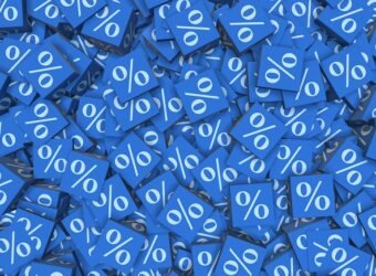 Percentage signs on cubes - 3d rendering