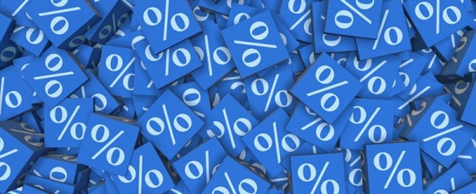 Percentage signs on cubes - 3d rendering