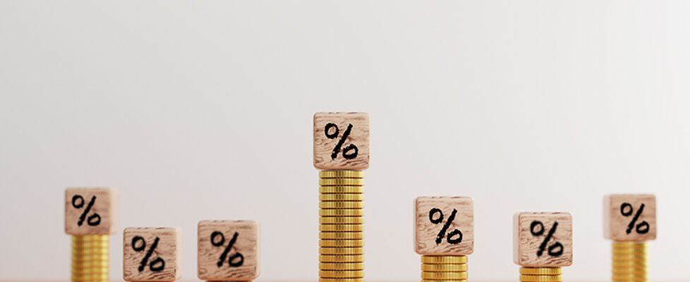 Percentage sign print screen on wooden and coins stacking for in