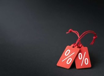 Black background for sales with red lables with percent