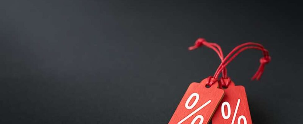 Black background for sales with red lables with percent