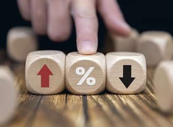 percentage to UP and Down arrow symbol icon. Interest rate, stocks, financial, ranking, mortgage rates and Cut loss concept