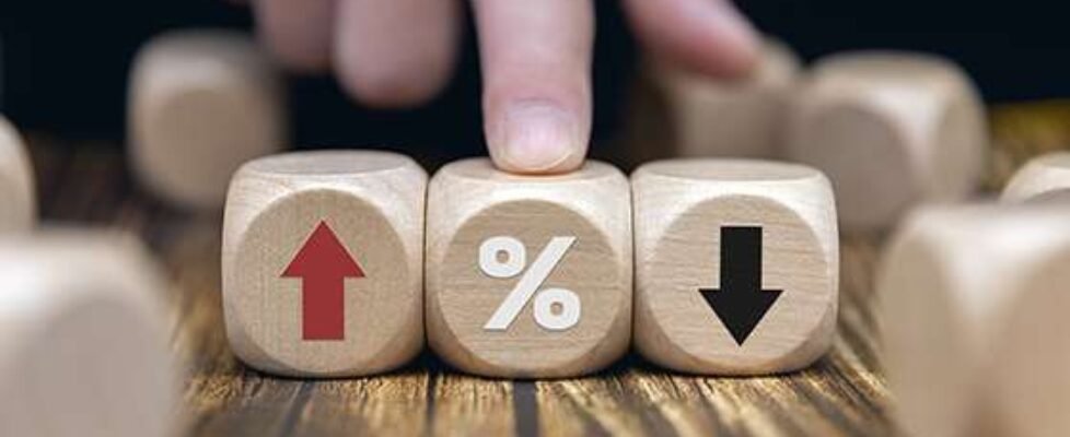 percentage to UP and Down arrow symbol icon. Interest rate, stocks, financial, ranking, mortgage rates and Cut loss concept