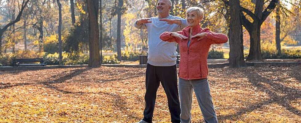 elderly exercising in the park - Healthy life concept
