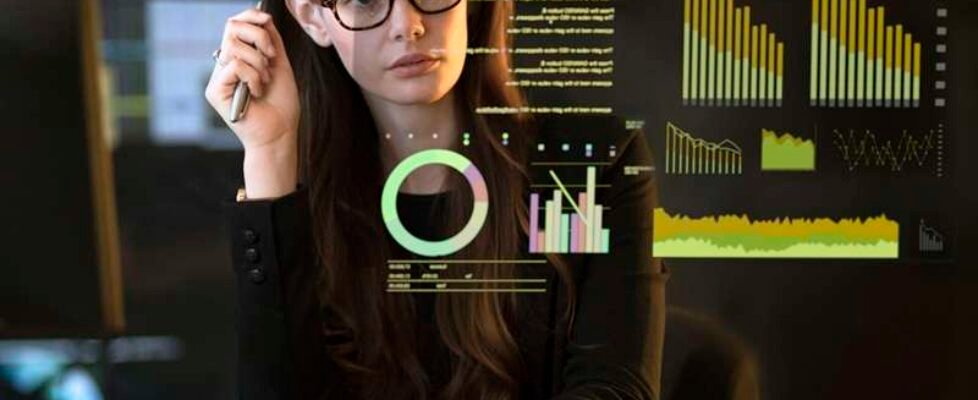 Data dark office woman