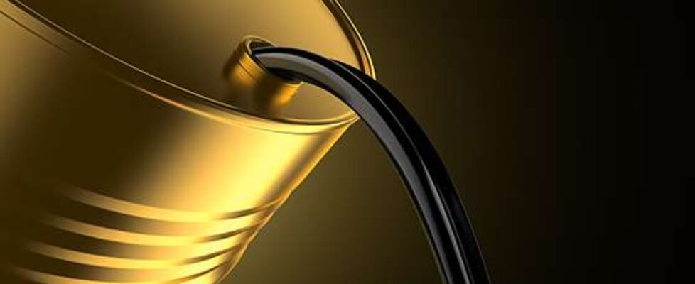 Golden oil barrel on dark background. Raw black oil. 3d render